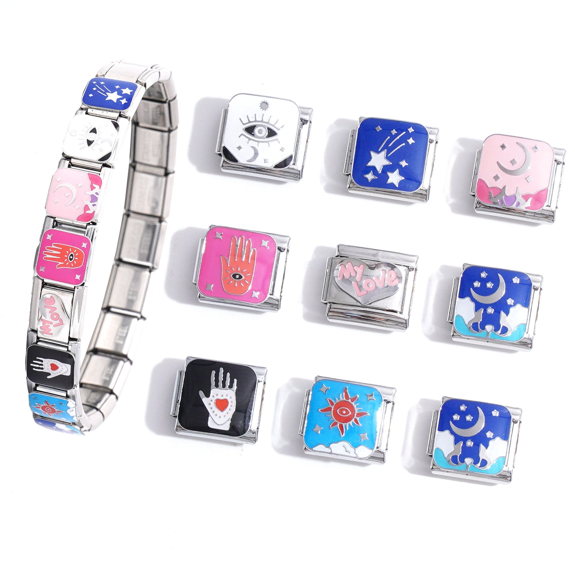 Wholesale Italian Charm Bracelet 9mm DIY Splicing Creative Pattern Stainless Steel Composable Bracelet