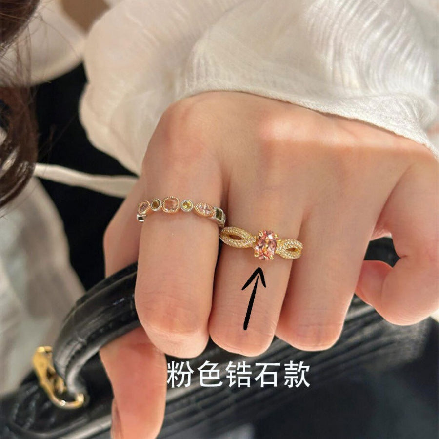 Wholesale Copper Electroplated Olive Green Zircon Ring French Retro Geometric Design Fashion Jewelry for Women