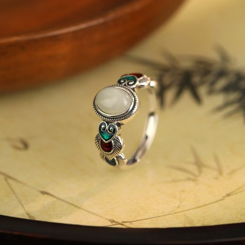 Wholesale Mongolian Ethnic Design Retro Ring Copper Adjustable White Stone Fashion Accessory