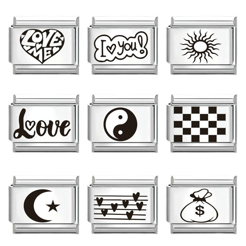 Wholesale  Italian Charm Bracelet 9mm DIY Splicing Removable Black and White Series Stainless Steel Composable Bracelet