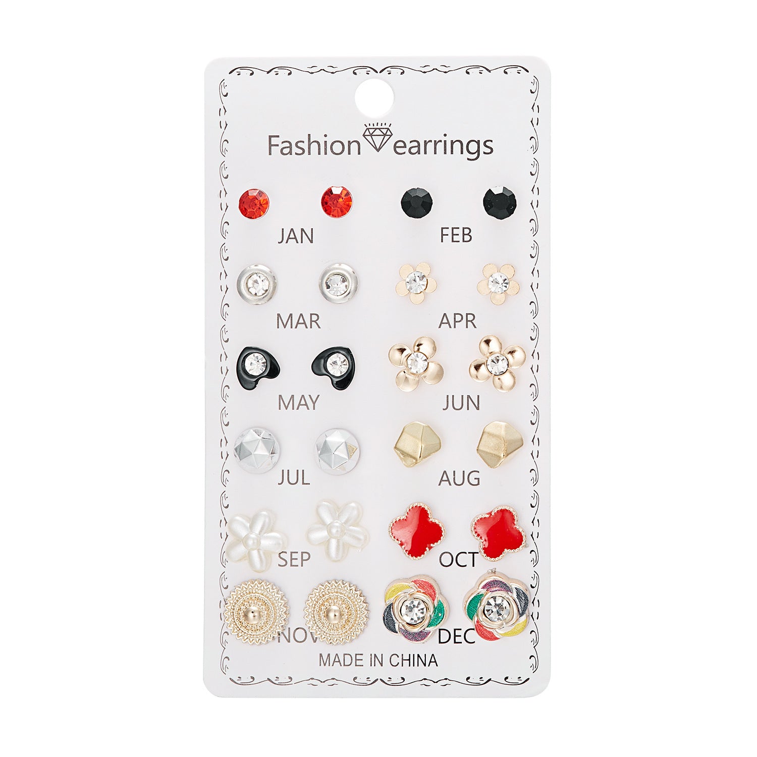 Wholesale 12 Pairs of Flower-encrusted Diamond Combination Clip-on Earrings Set Ear Studs ACC-ES-Chuya001