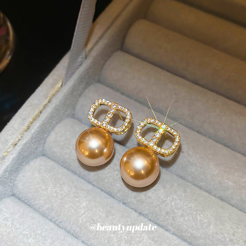 Wholesale  Silver Needle Zircon Pig Nose Pearl Earrings