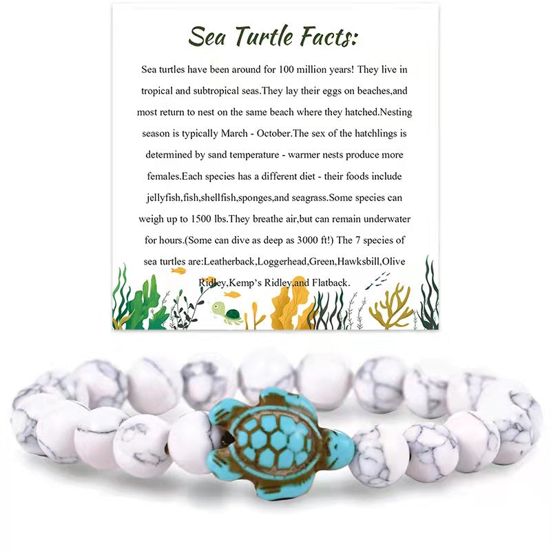 Wholesale 8mm Green Lava Rock White Turtle Bracelet