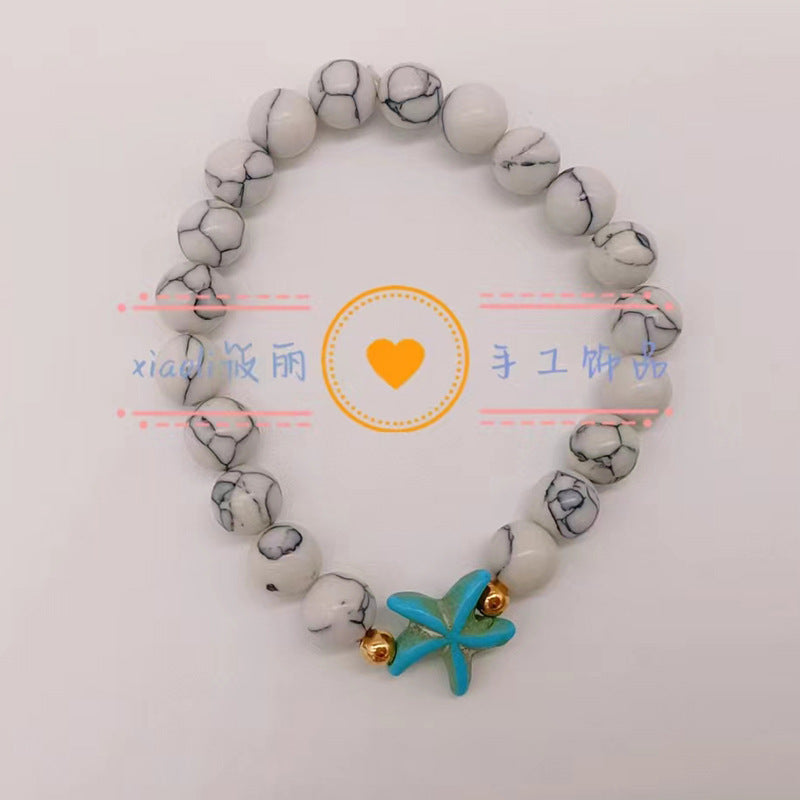 Wholesale Turtle Starfish Stretch Beaded White Turquoise Bracelet ACC-BT-Youl009