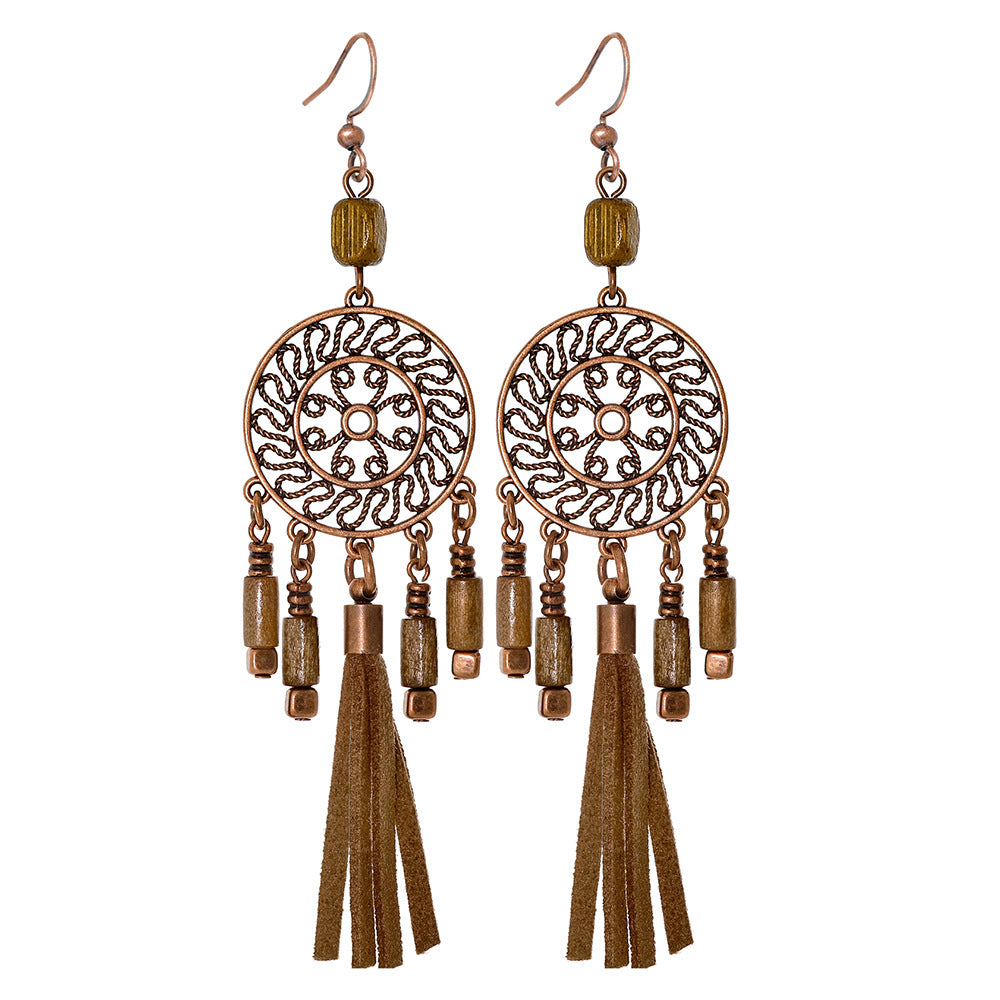 Wholesale Bohemian Geometric Tassel Earrings Set - Zinc Alloy Hollow Cloisonné - Fashion Accessory for Gift or Resale