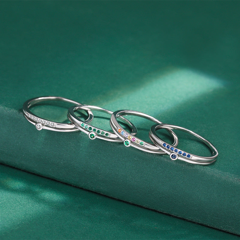 Wholesale S925 Sterling Silver  Colorful Shiny Zircon  Ring