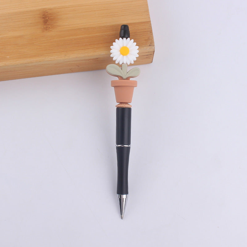 Wholesale creative cartoon silicone sunflower potted handmade beaded pen