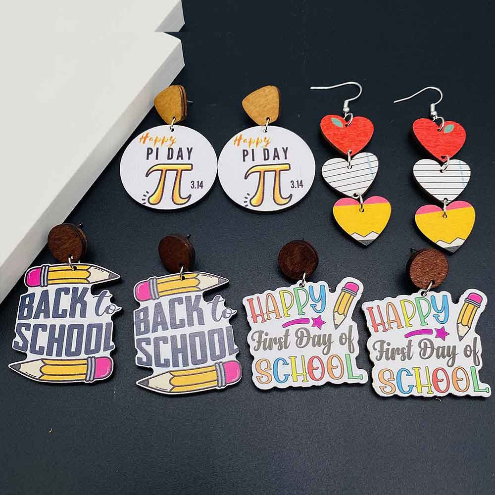 Wholesale Graduation Season Jewelry Book Pencil Wooden Earrings