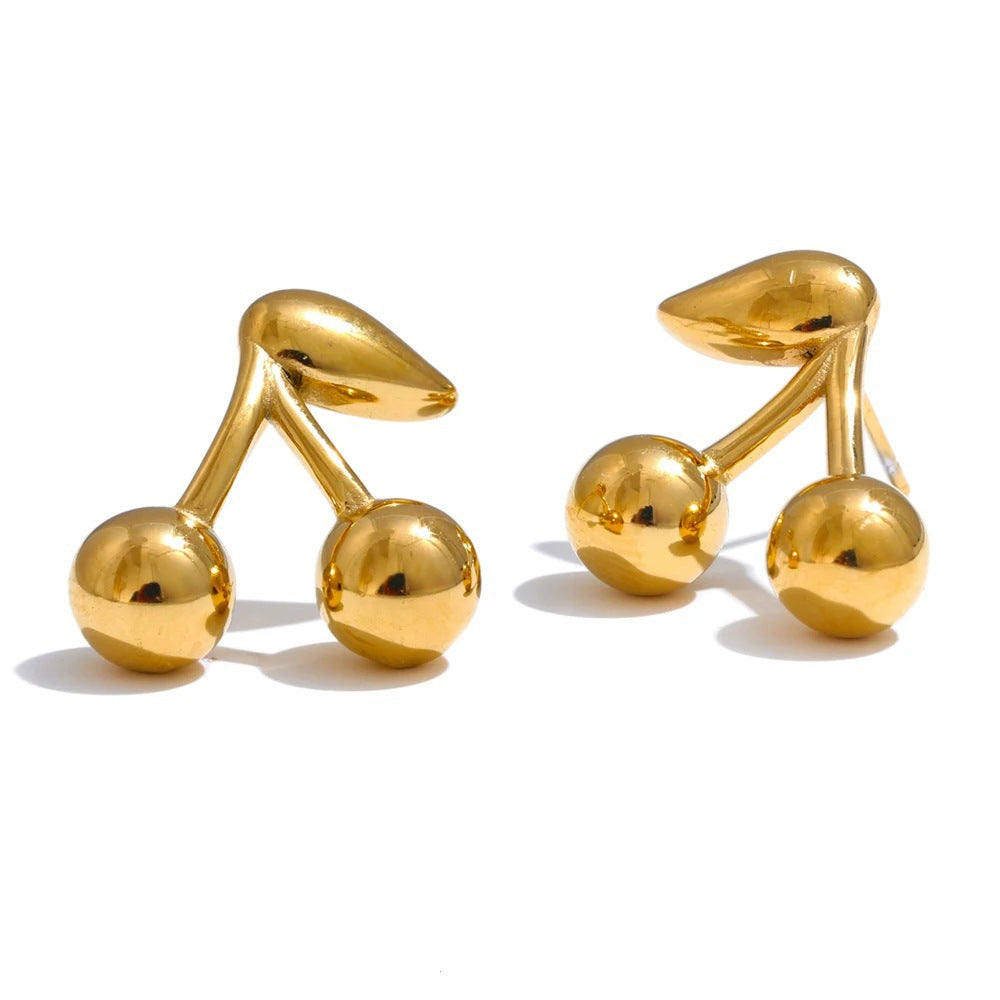 Wholesale 18K gold sweet smooth cherry earrings