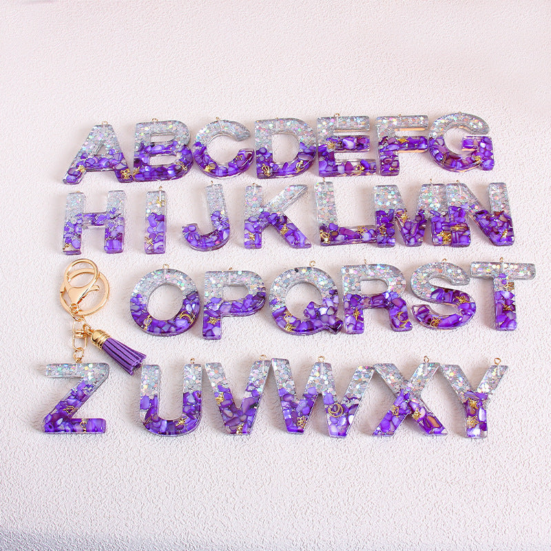 Wholesale Glitter 26 English Letter Tassel Keychain