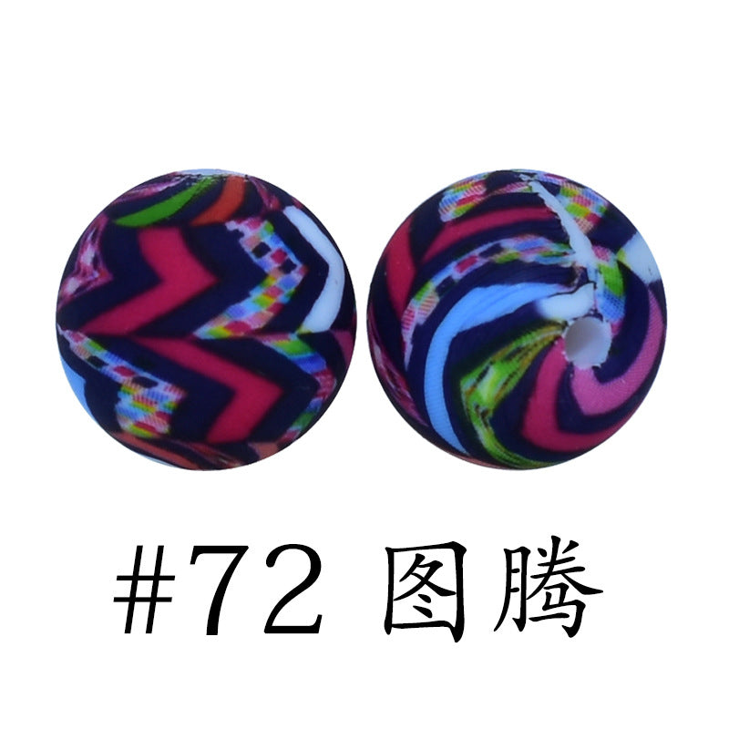 Wholesale 50pcs 15mm Western Style Leopard Skull Color Aztec Printed Silicone Balls Beads ACC-BDS-HeSheng009