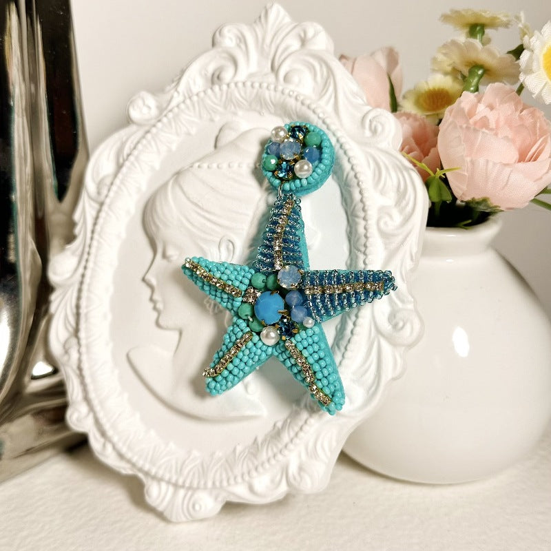 Wholesale  Starfish Elegant Pearl Beaded Rhinestone Earrings