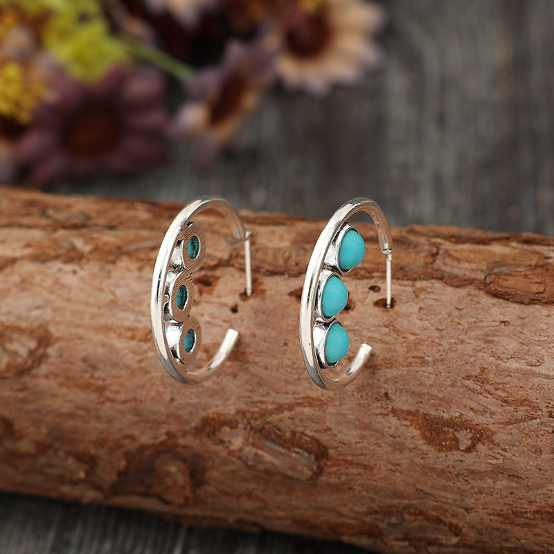 Wholesale Electroplated Alloy A Geometric Turquoise Earrings - Fashion Accessory for Women