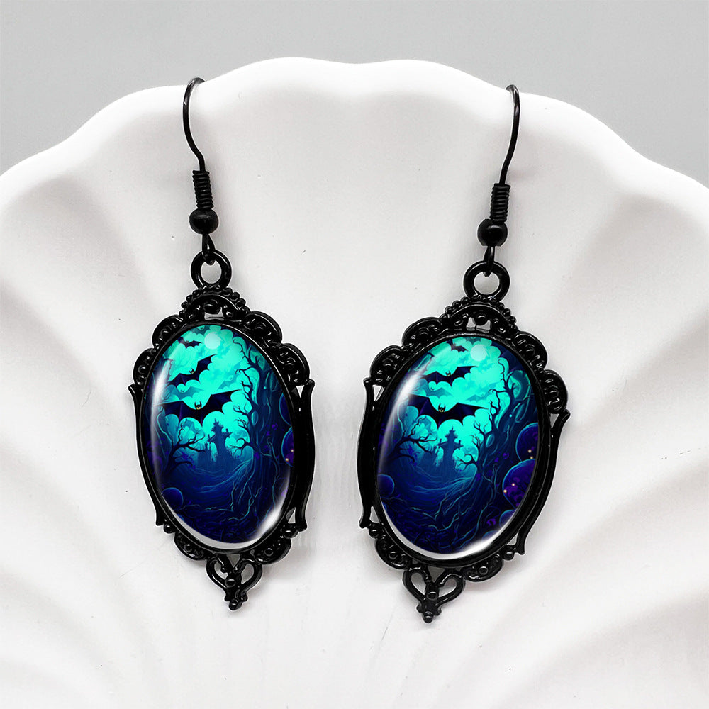 Wholesale Halloween Bloody Bat Oval Skull Earrings ACC-ES-XiangLian009