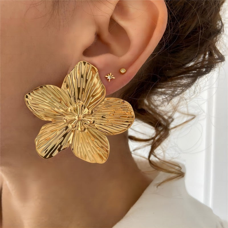 Wholesale Exaggerated Butterfly Sunflower Earrings 18K Gold Stainless Steel Earrings Statemente Earrings ACC-ES-LiQuan002