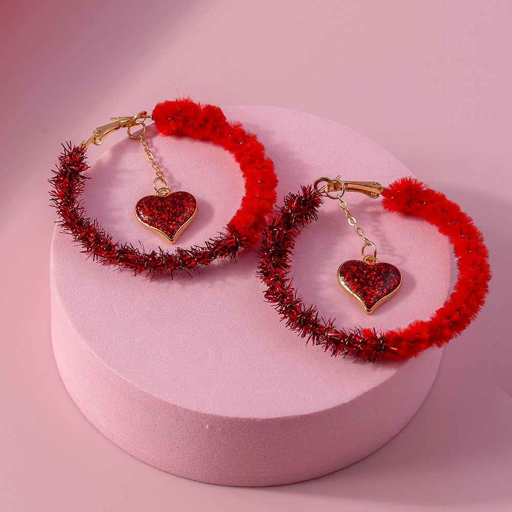 Wholesale Heart-shaped ear hooks Christmas plush hoop love heart earrings