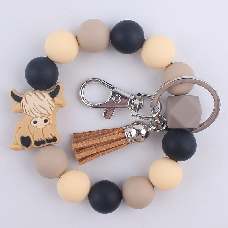 Wholesale Cartoon silicone cow keychain accessories creative handmade wristlet keychain