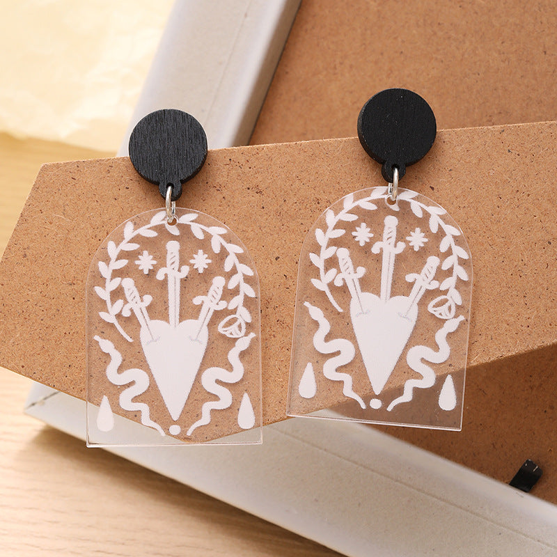Wholesale Transparent Acrylic Skull Love White Printed Earrings