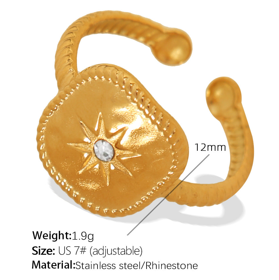 Wholesale luxury fashion niche fine throw geometric women' s ring geometric diamond titanium steel gold plated open ring