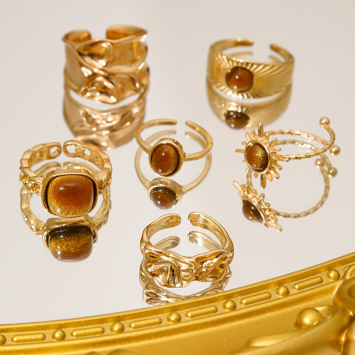 Wholesale Vintage Bohemian Geometric Open Rings 6 Piece Stacking Ring Set Gold Alloy Fashion Jewelry For Women