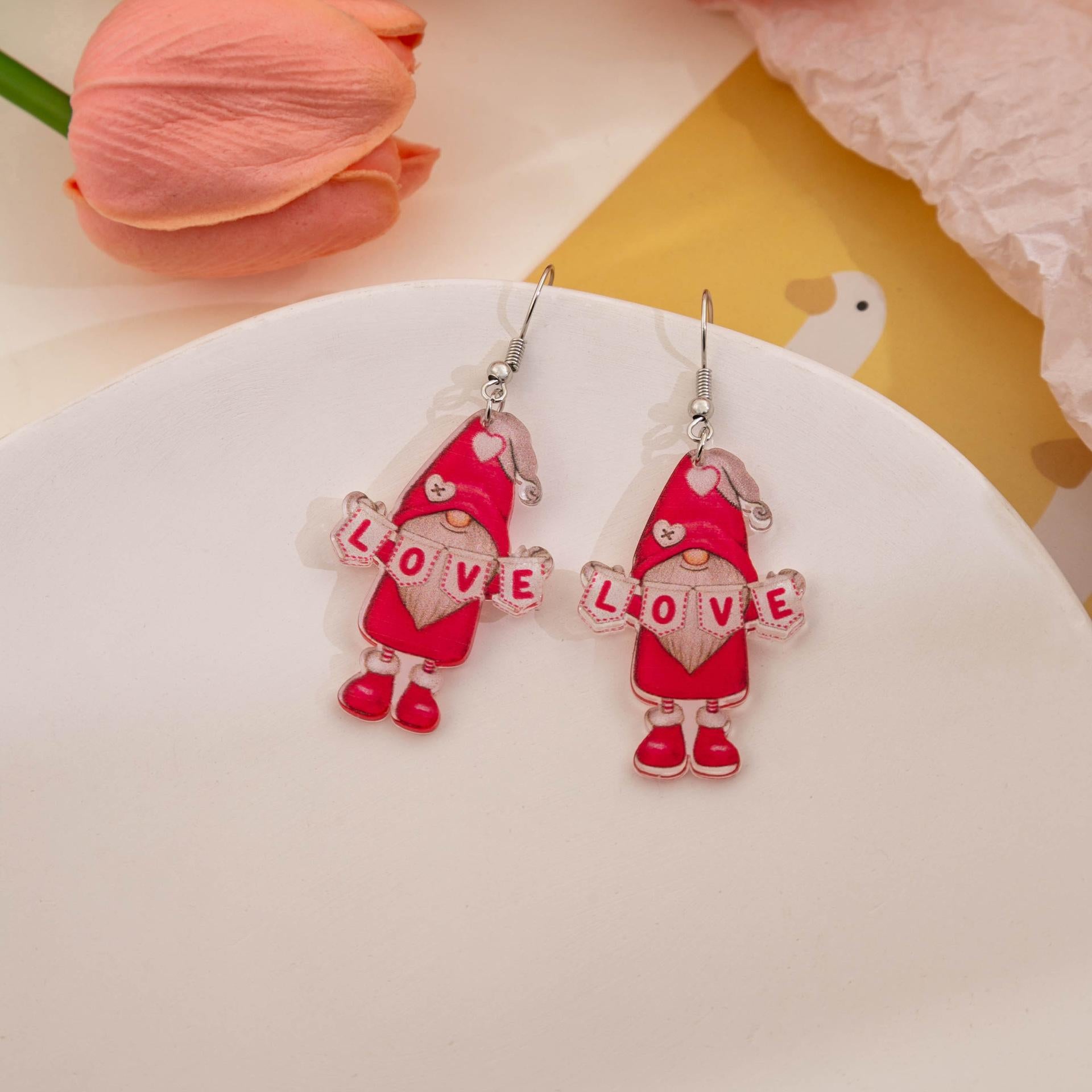Wholesale Valentine' s Day Acrylic Heart Element Earrings