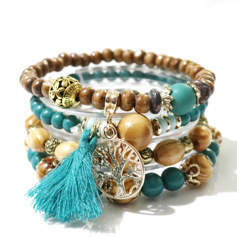 Wholesale Bohemian Tassel Multilayer Wooden Beaded Bracelet ACC-BT-NaiHong014