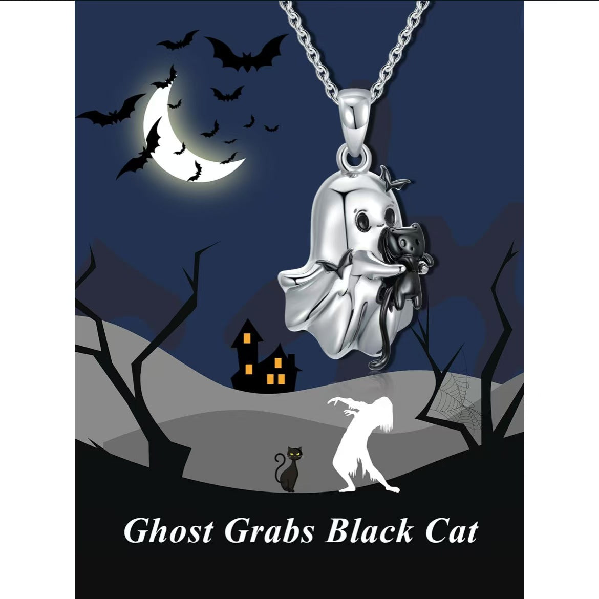 Wholesale Halloween Angel Ghost Cat Pendant Necklace