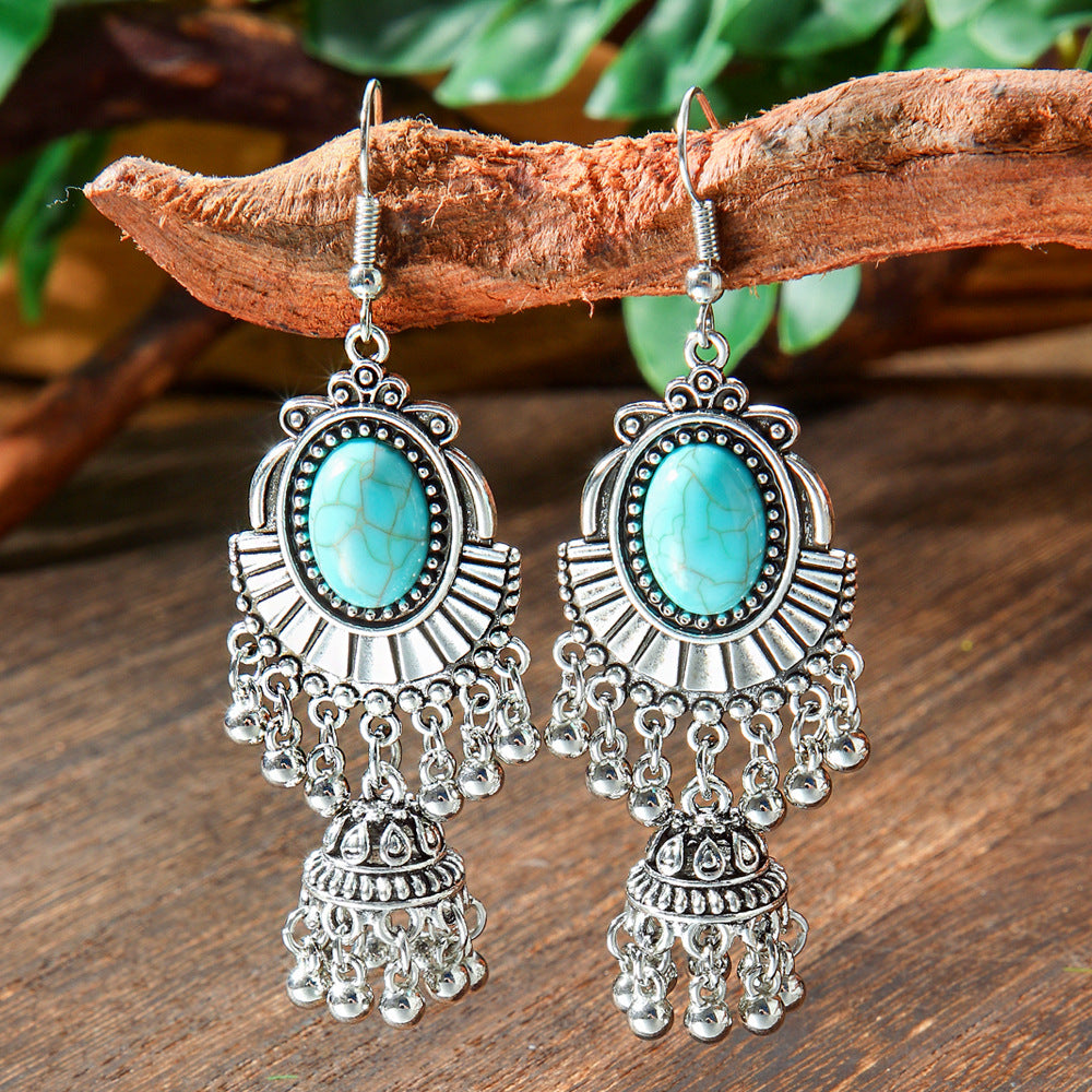 Wholesale Bohemian Geometric Turquoise Metal Earrings Fashion Accessory for Gift