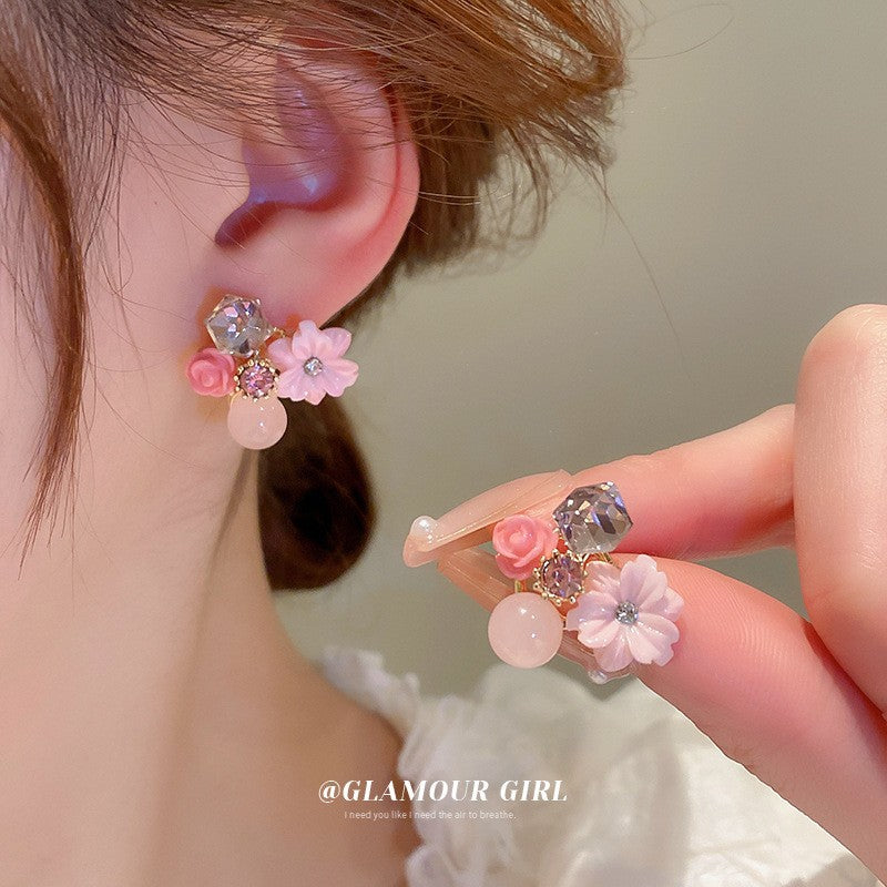 Wholesale Purple Crystal Flower Earrings ACC-ES-LanXiu001