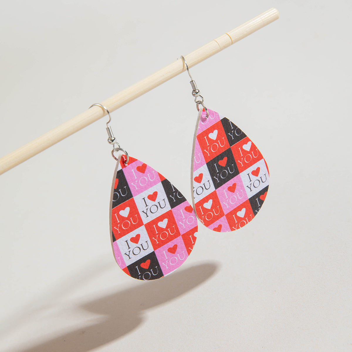 Wholesale genuine leather big teardrop heart Valentine's Day earrings