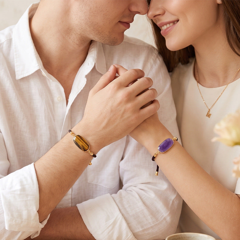 Wholesale Modern Minimalist Natural Stone Amethyst Bracelet Adjustable Woven Rope Unisex Fashion Accessory Gift