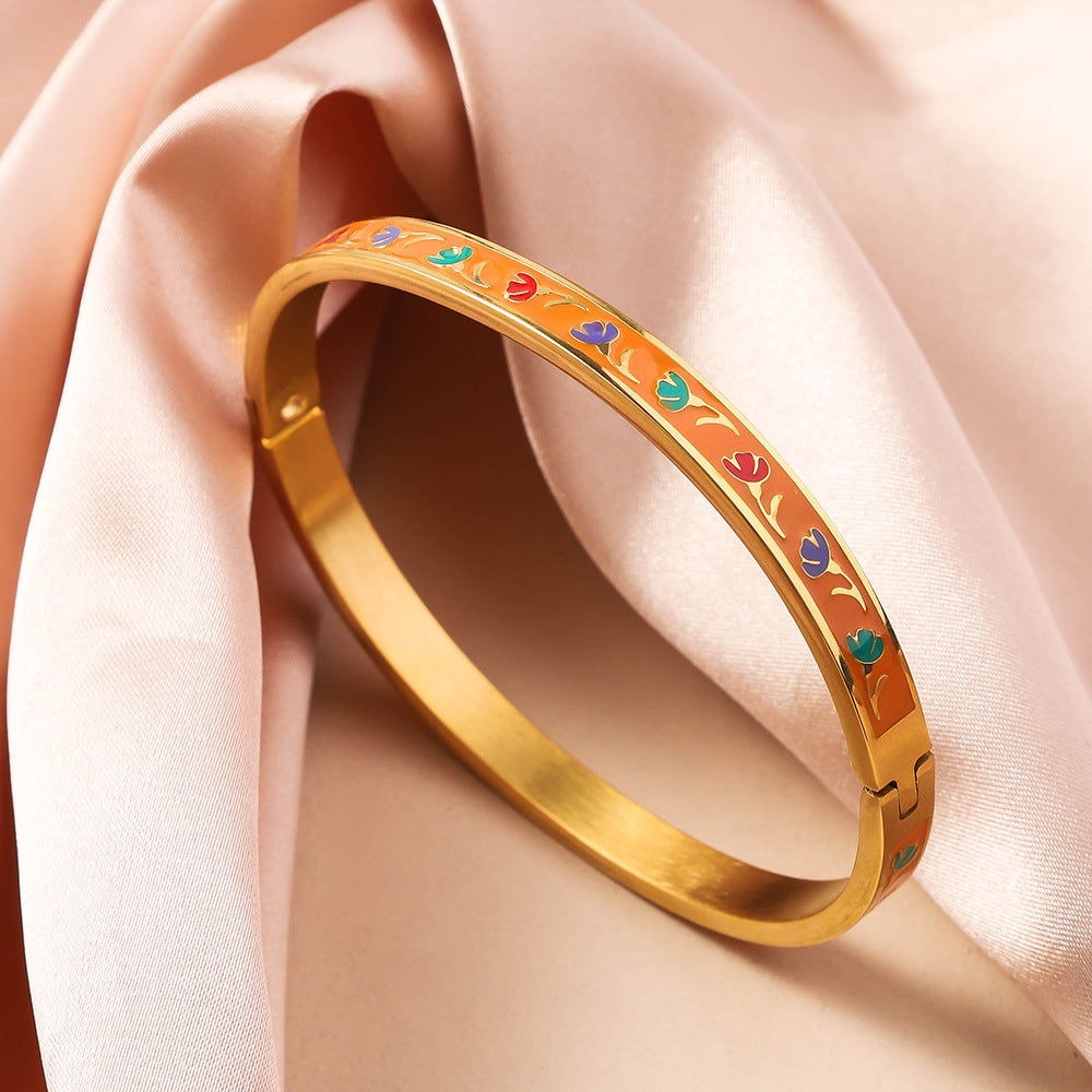 Wholesale Oil Drop Titanium Steel Enamel Bracelet ACC-BT-Ruif010