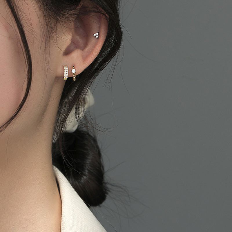 Wholesale Korean-Style Round Hoop Earrings Silver-Plated Diamond Studded Trendy Jewelry For Women Everyday Wear