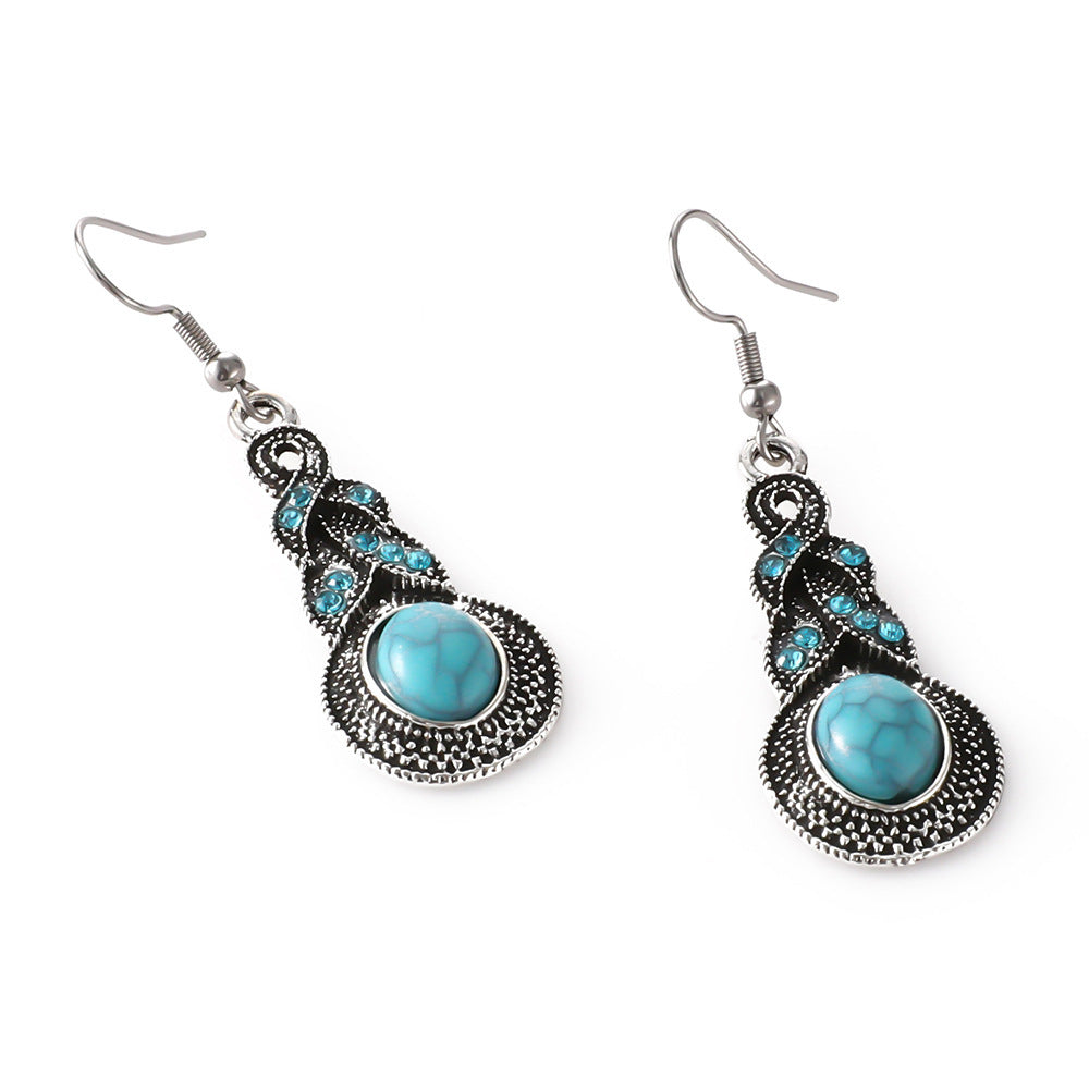 Wholesale Turquoise Earrings  Retro Bohemian Turquoise Diamond Earrings