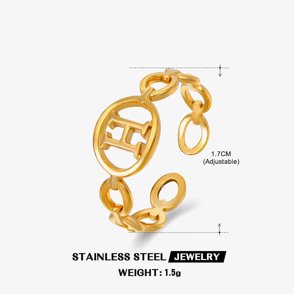 Wholesale Simple 26 Letters Stainless Steel Rings Open Adjustable Rings ACC-RS-JiaLi005