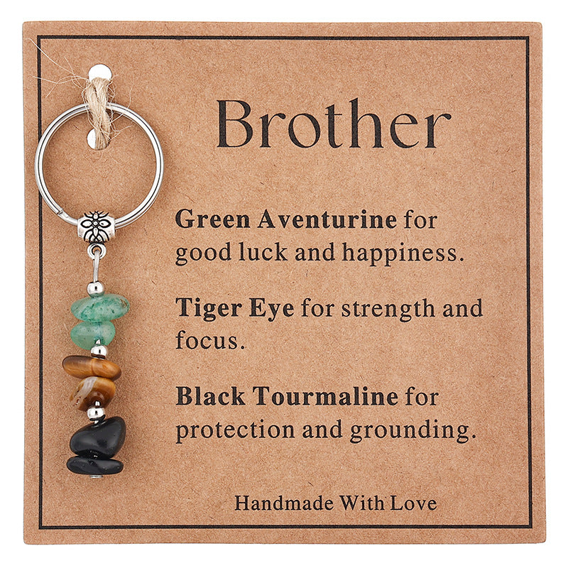 Wholesale  Stone Beaded Keychain Citrine Moonstone Gravel Combination Stainless Steel Bead Key Chain