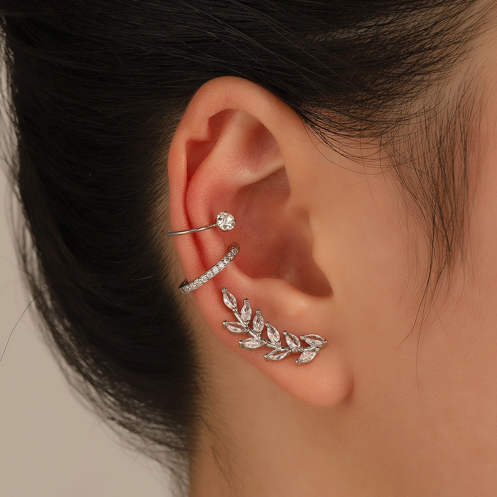 Wholesale Zircon Leaf Ear Cuff Ear Clip Set