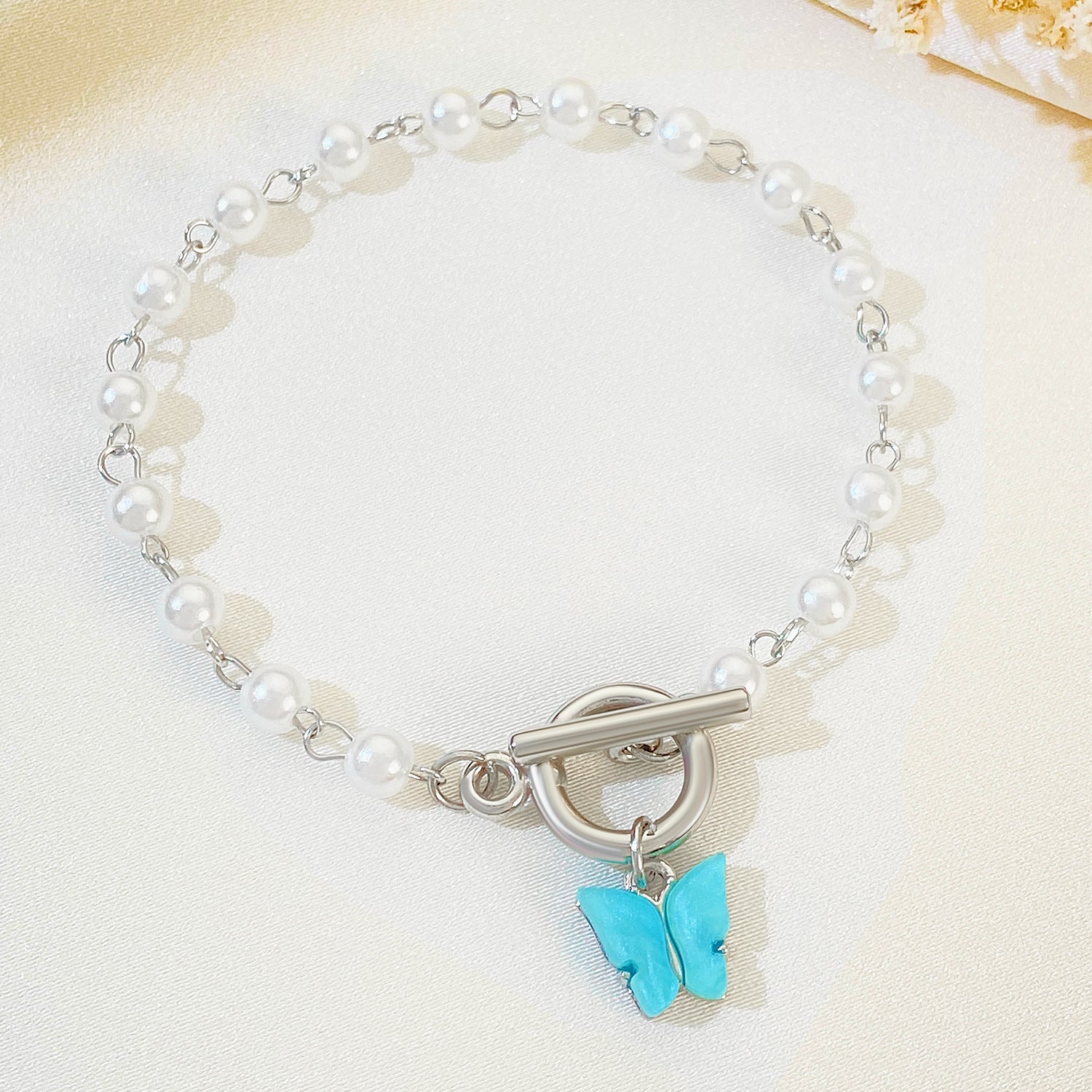 Wholesale OT Buckle Soft Clay Pearl Butterfly Love Bracelet ACC-BT-QW001