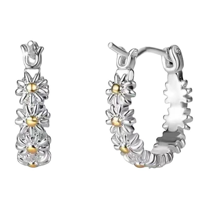 Wholesale Stylish Two-Tone Flower Ear Stud Earrings Alloy Electroplated Party Gift