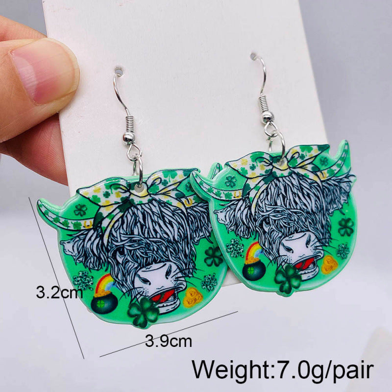 Wholesale Creative double-sided acrylic rooster and hen heart-shaped  earrings