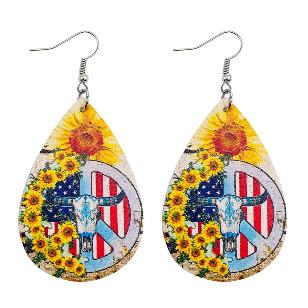 Wholesale American Independence Day Cross Football Leather Earrings ACC-ES-CY023