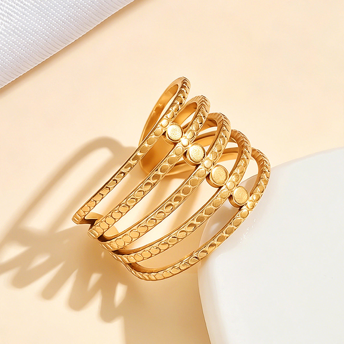 Wholesale Women S Retro Open Ring Stainless Steel 18K Gold Plated Multi Layer Line Design Everyday Fashion Jewelry Accessory