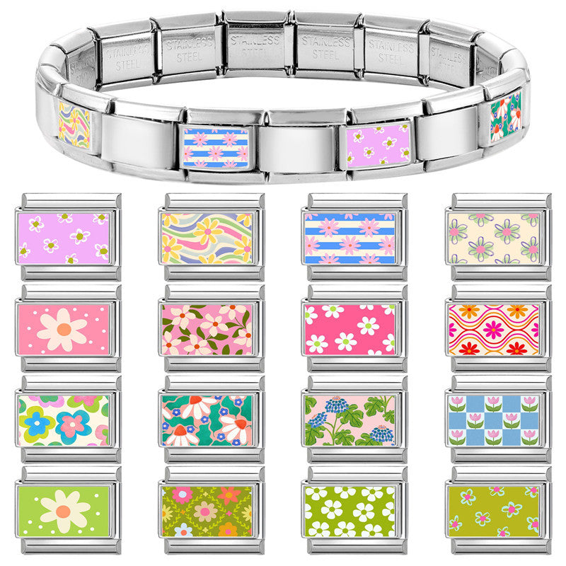 Wholesale 9mm Italian Charm Starter Bracelets DIY Flower Series Stainless Steel Composable Bracelet