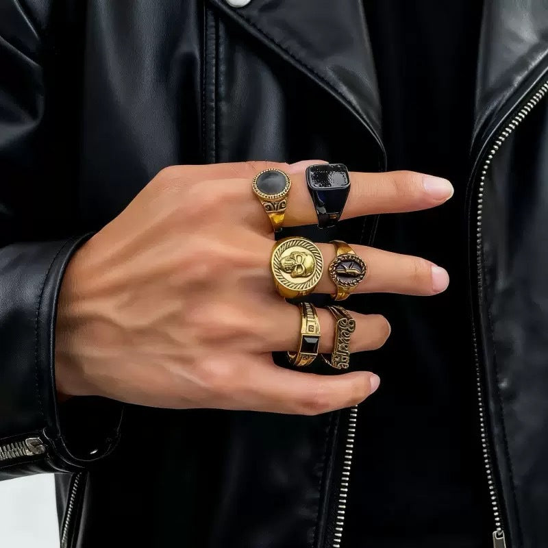 Wholesale Vintage Punk Skeleton  Ring Set 24 Piece Ancient Silver Zinc Alloy Jewelry Accessory