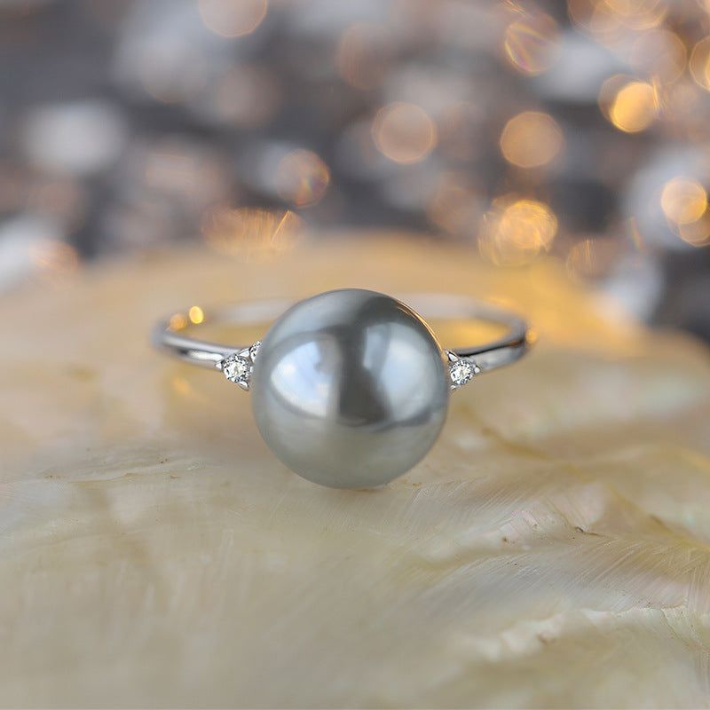 Wholesale  Silver Grey White Pearl Ring S925 Sterling Silver Ring