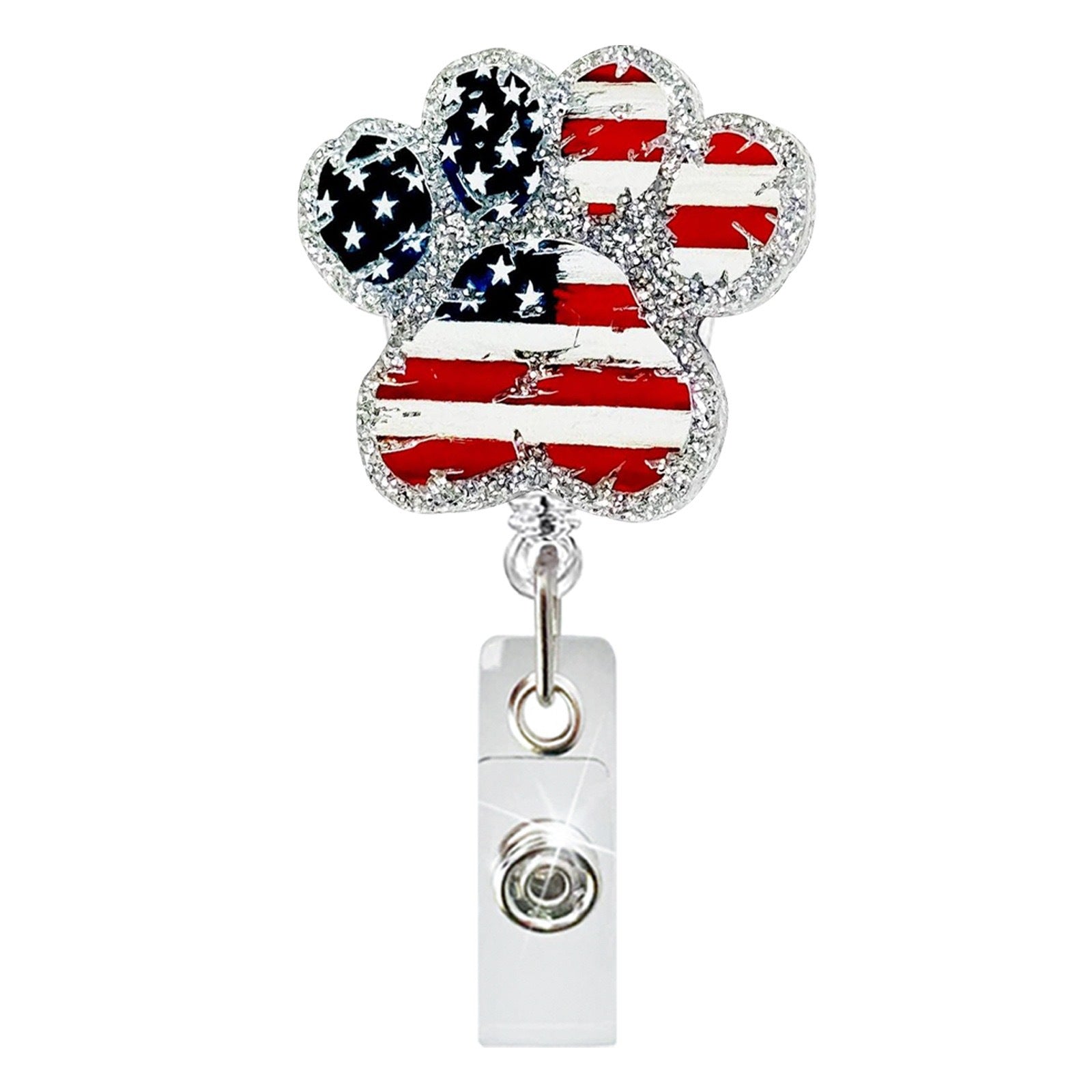 Wholesale Acrylic Glitter Independence Day Badge Reels Keychains