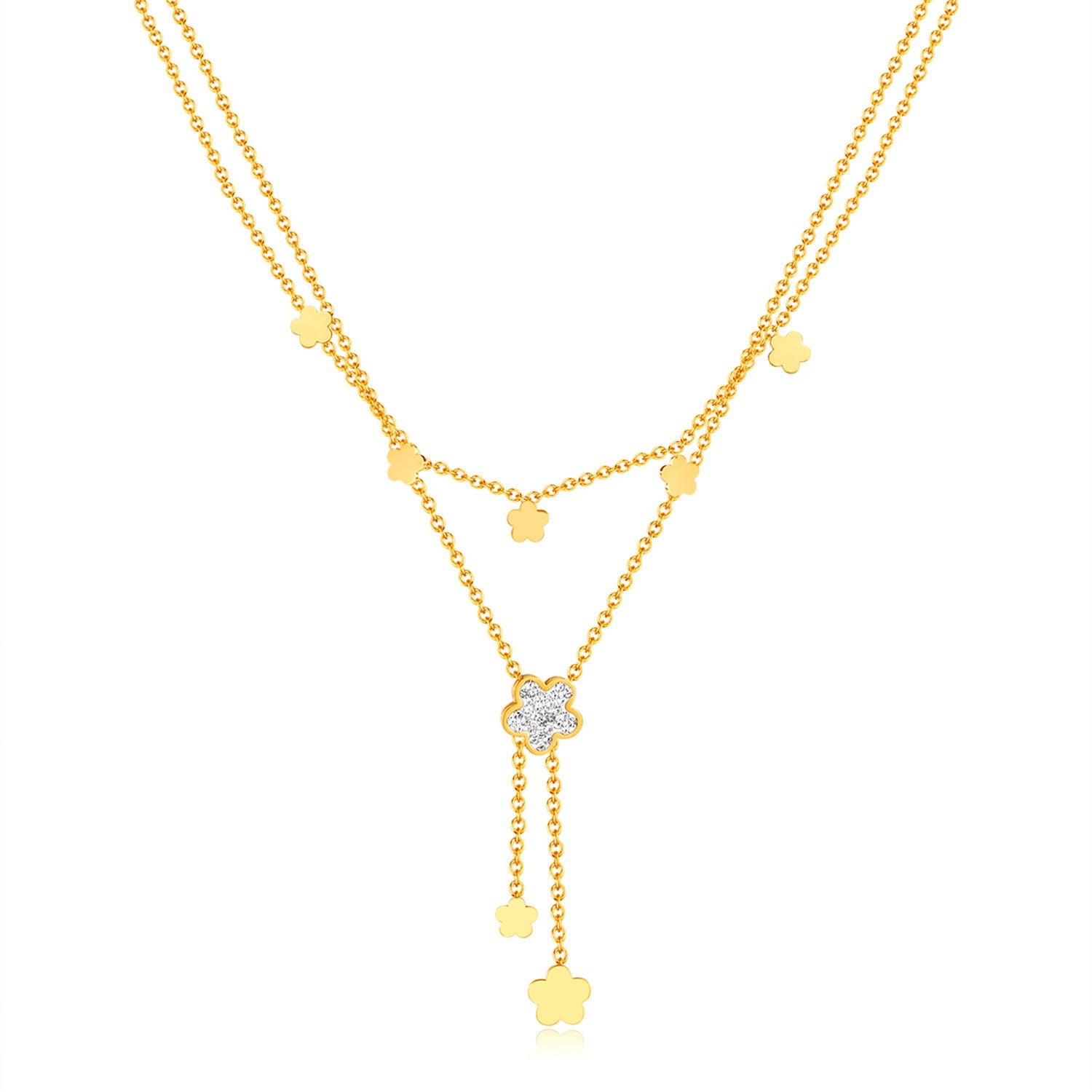Wholesale Titanium Steel Double Layer Stacked Flower Tassel Zircon Jewelry Necklaces