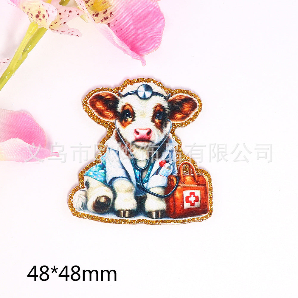 Wholesale 10pcs DIY Flatback cartoon cute calf pony Acrylic Flatback Badge Reels Retractable Keychain DIY Accessories