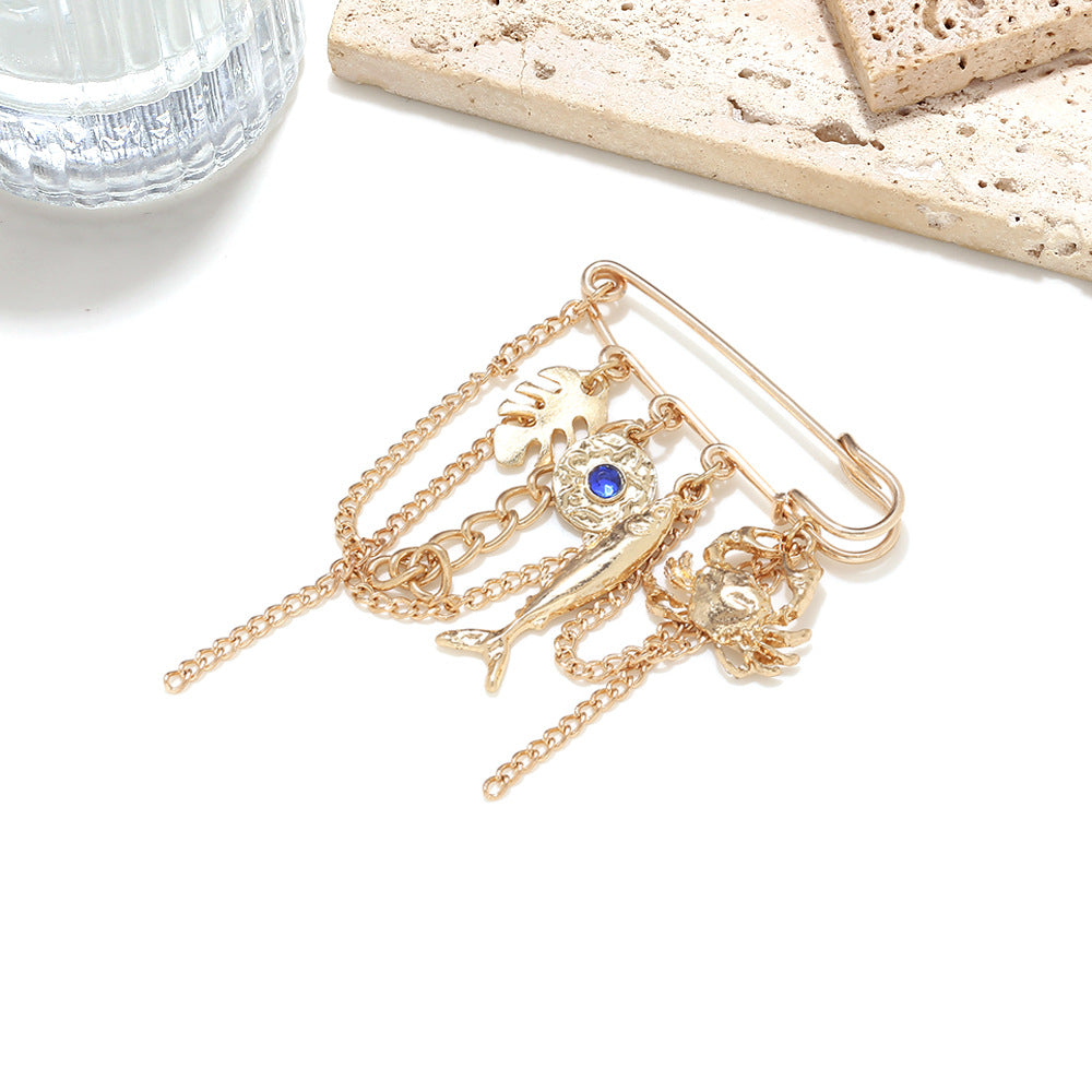 Wholesale Enamel Crab,  Tropical Fish,  and Leaf Brooch — Marine Animal Elements