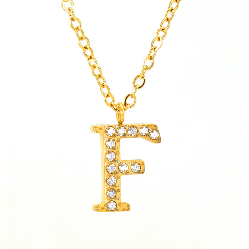 Wholesale  titanium steel diamond letter necklace English clavicle chain